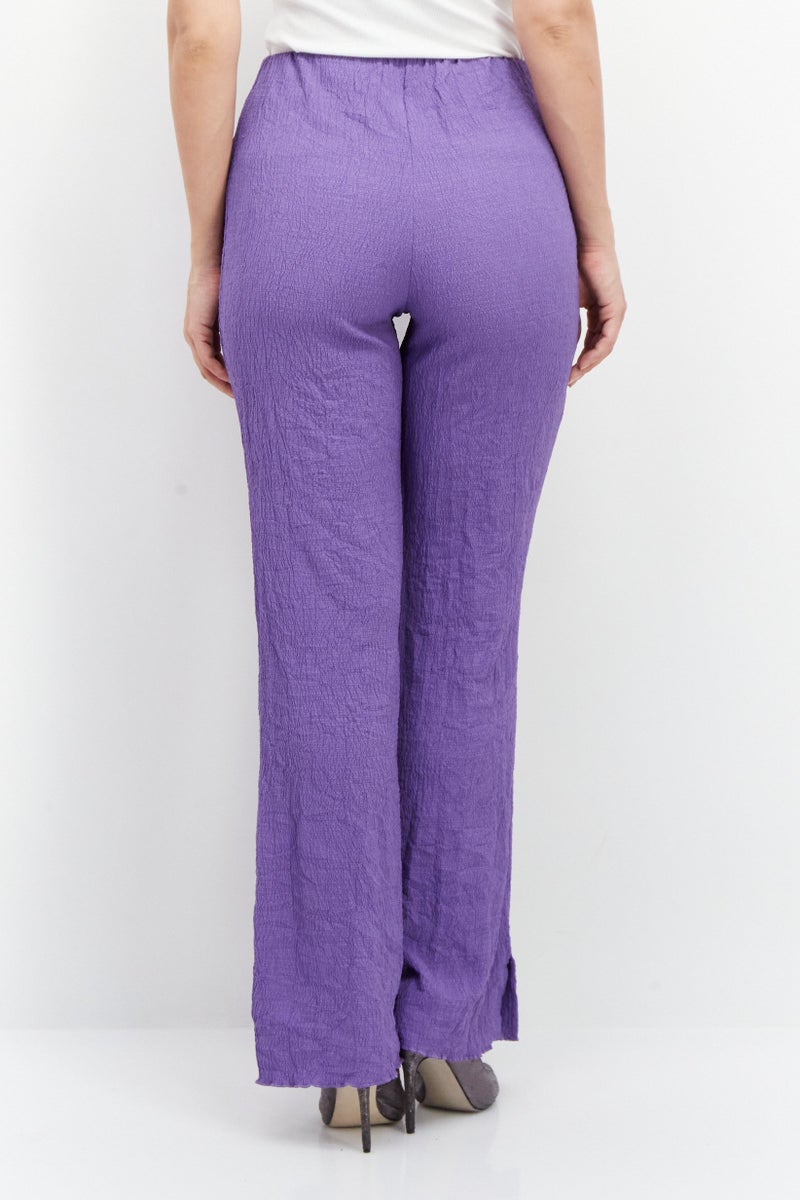 Misfit Women Regular Fit Embroidered Logo Wide Leg Pant, Purple - Image 4